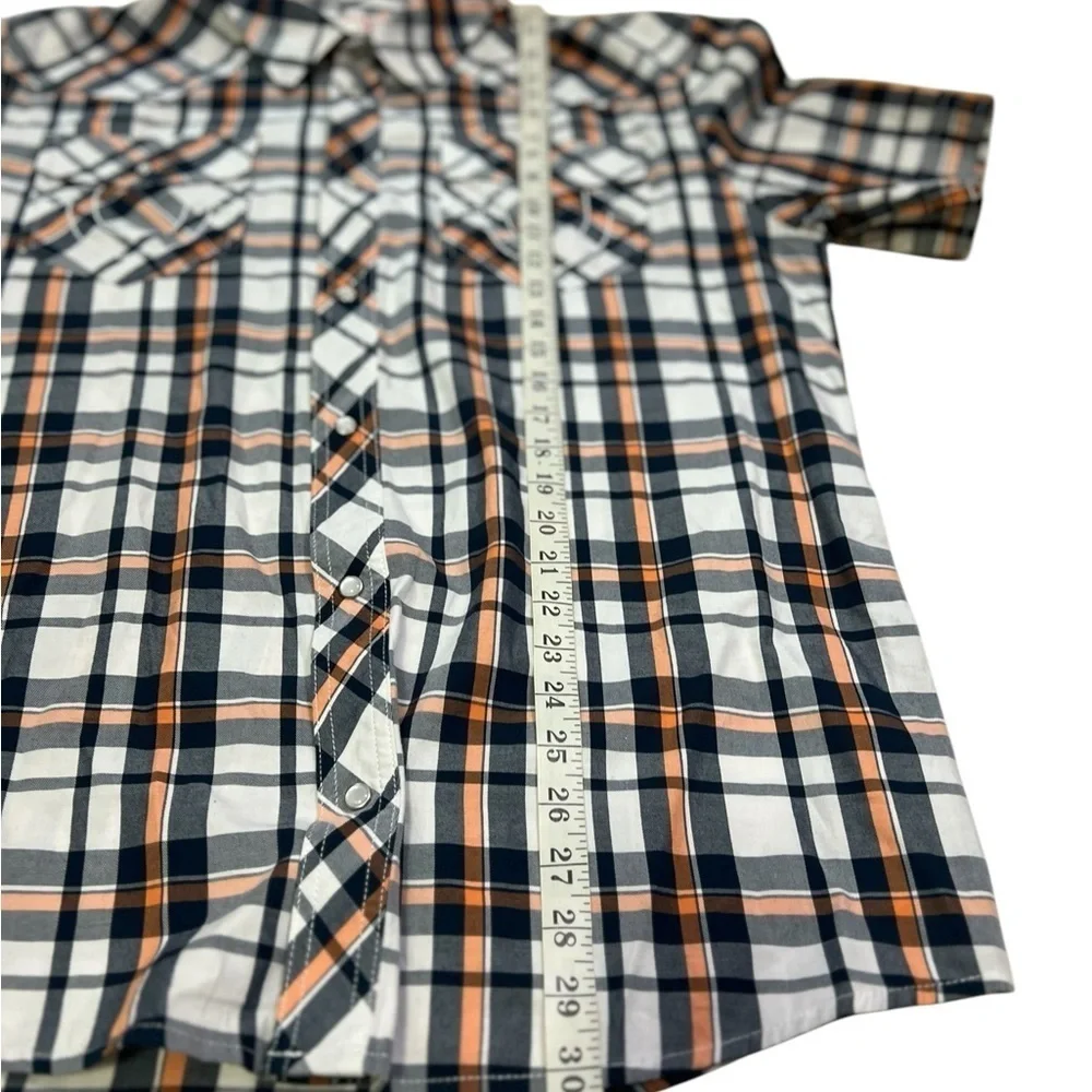 True Religion Shirt Mens 2XL Brown White Plaid Button Western Pearl Snap Casual